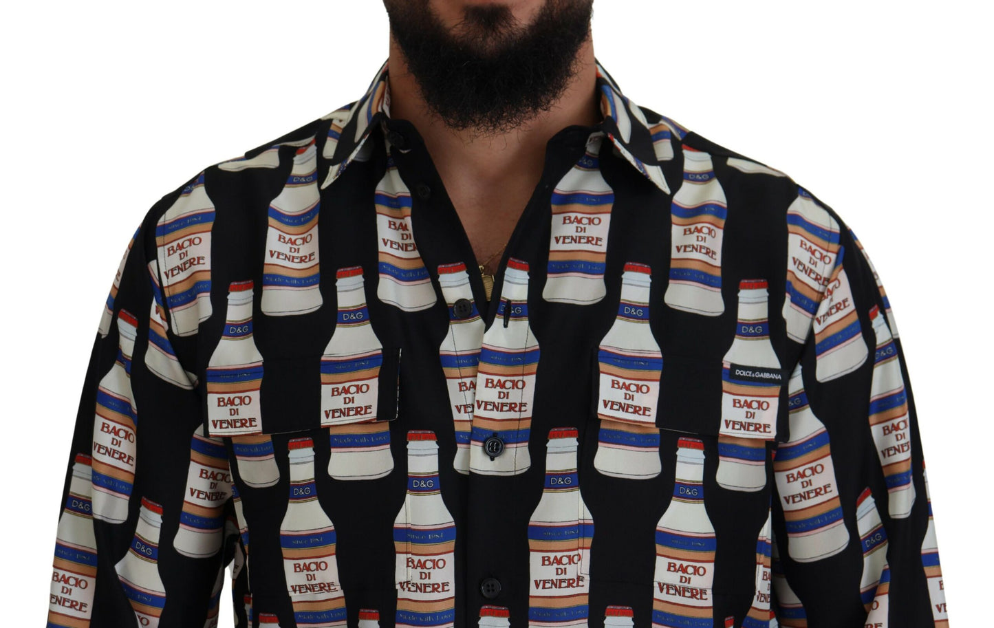 Chemise décontractée homme à col en soie imprimée noire Dolce & Gabbana