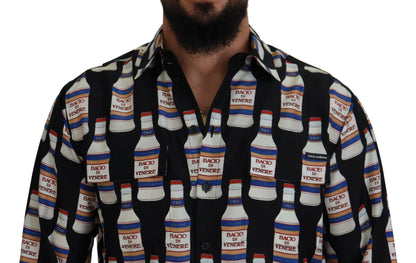Chemise décontractée homme à col en soie imprimée noire Dolce & Gabbana