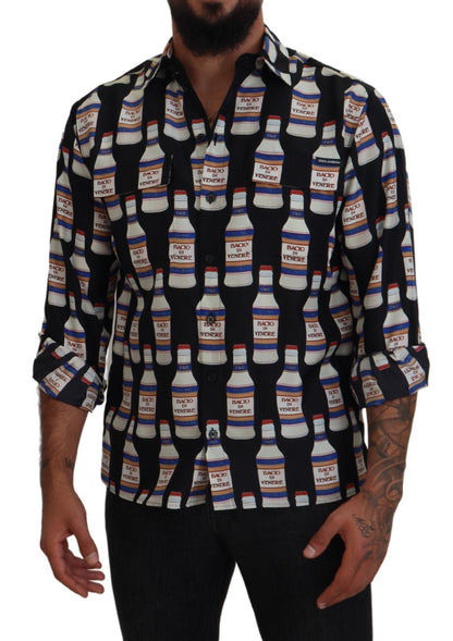 Chemise décontractée homme à col en soie imprimée noire Dolce & Gabbana