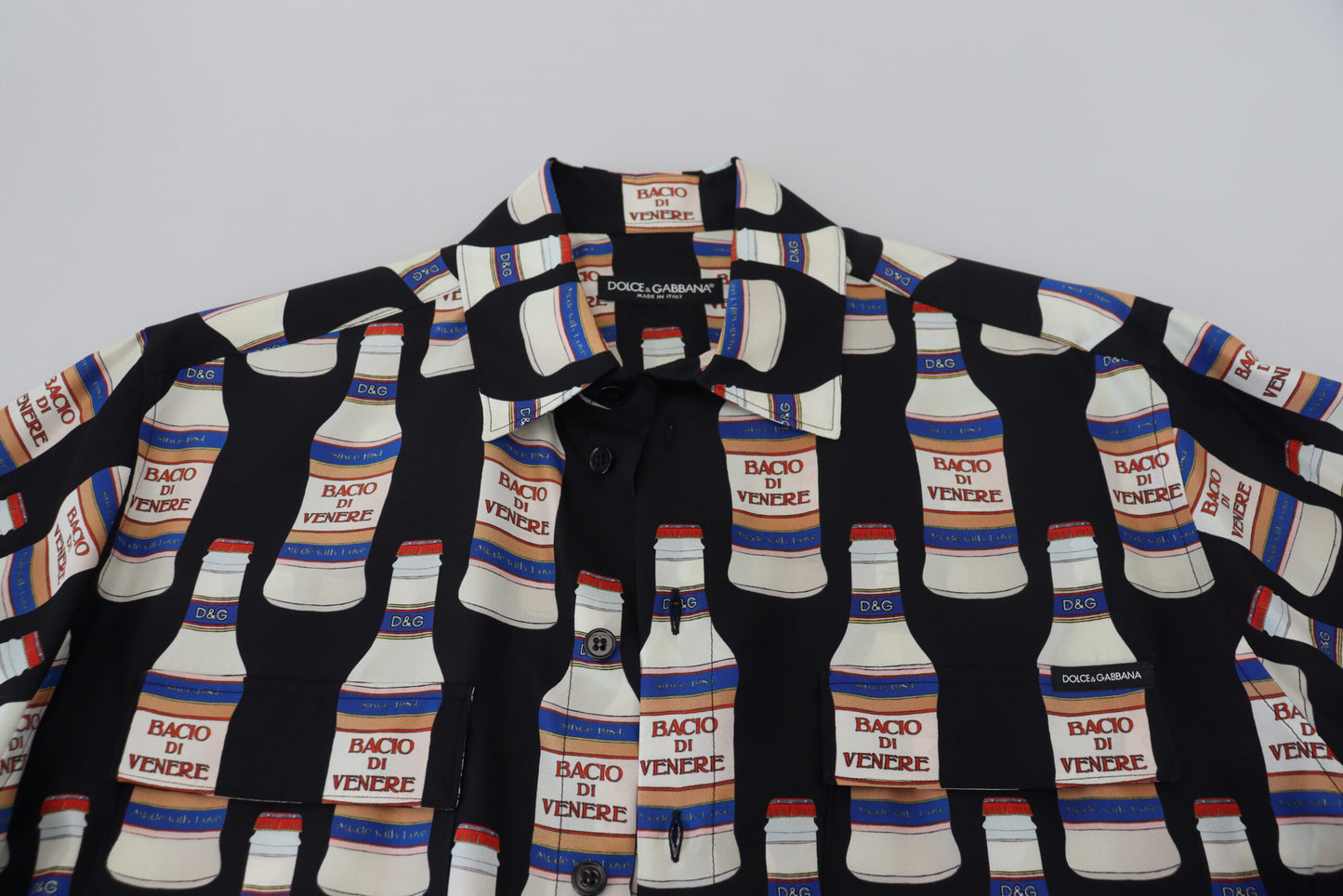 Chemise décontractée homme à col en soie imprimée noire Dolce & Gabbana