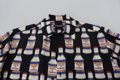 Chemise décontractée homme à col en soie imprimée noire Dolce & Gabbana