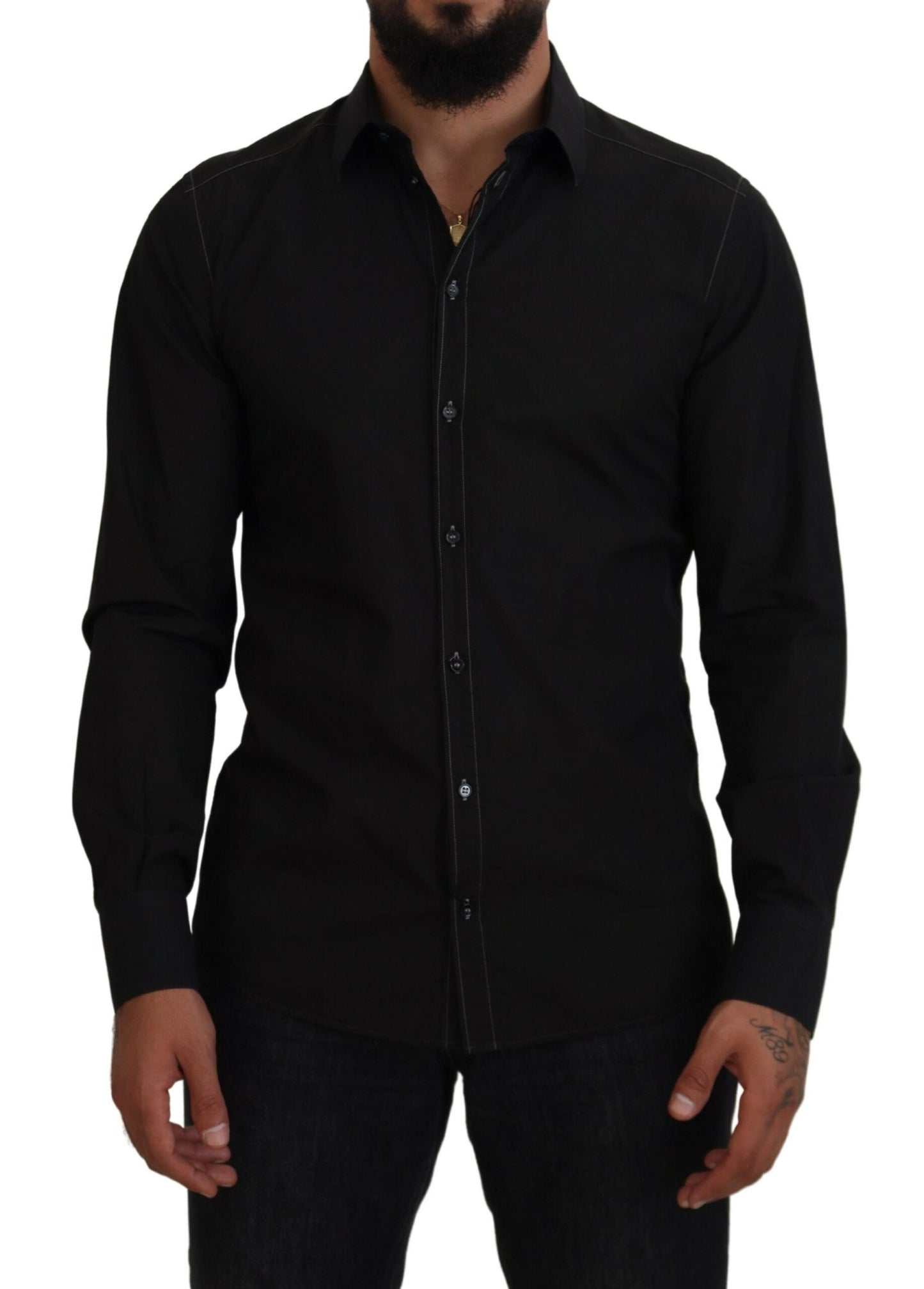 Chemise GOLD Dolce & Gabbana en coton noir à col et manches longues