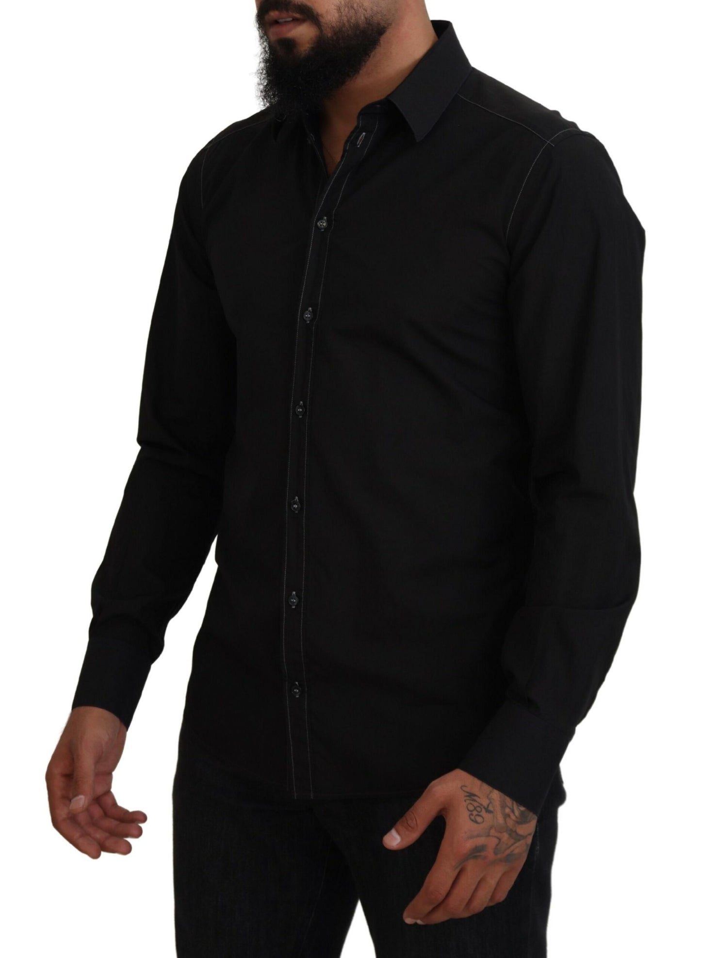 Chemise GOLD Dolce & Gabbana en coton noir à col et manches longues