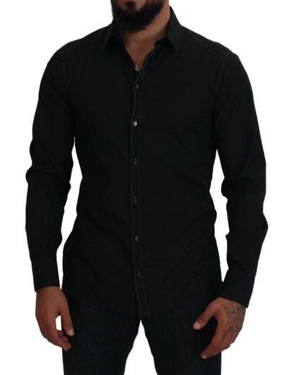 Chemise GOLD Dolce & Gabbana en coton noir à col et manches longues