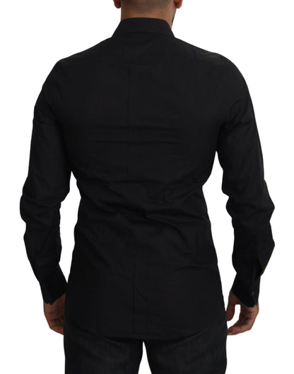Chemise Dolce & Gabbana Noire Broderie Florale Homme Manches Longues GOLD