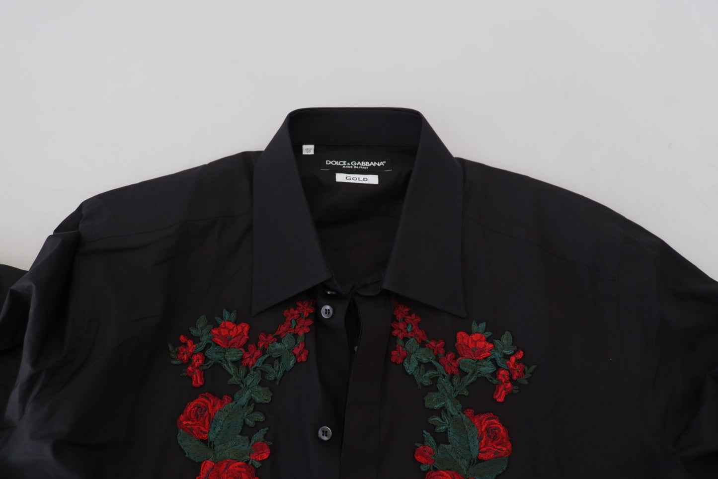 Chemise Dolce & Gabbana Noire Broderie Florale Homme Manches Longues GOLD