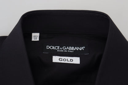 Chemise Dolce & Gabbana Noire Broderie Florale Homme Manches Longues GOLD