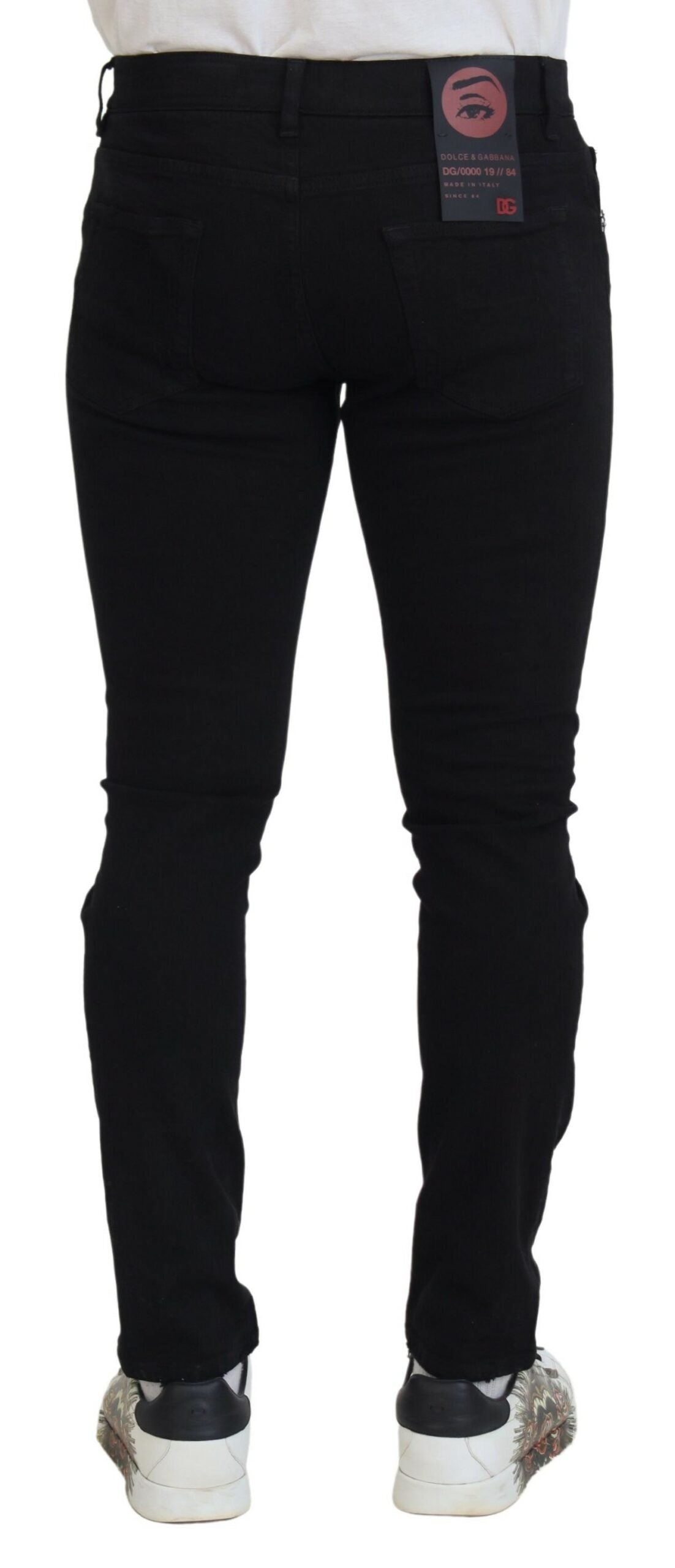 Jeans Dolce & Gabbana en denim de coton noir, coupe slim, effet vieilli
