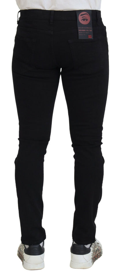 Jeans Dolce & Gabbana en denim de coton noir, coupe slim, effet vieilli