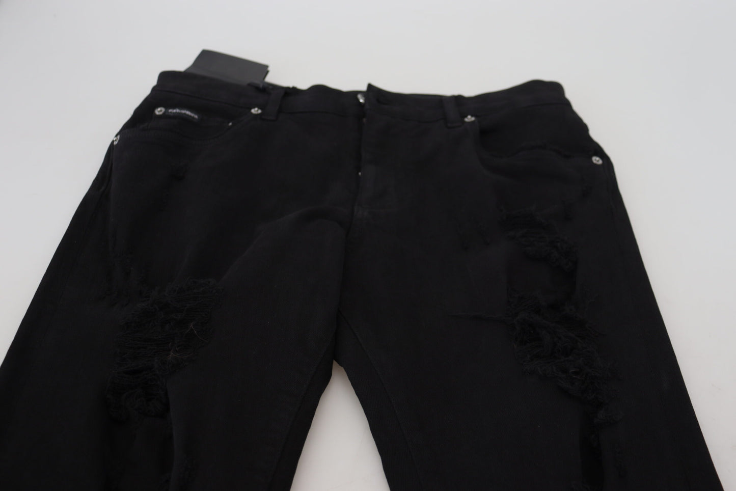 Jeans Dolce & Gabbana en denim de coton noir, coupe slim, effet vieilli