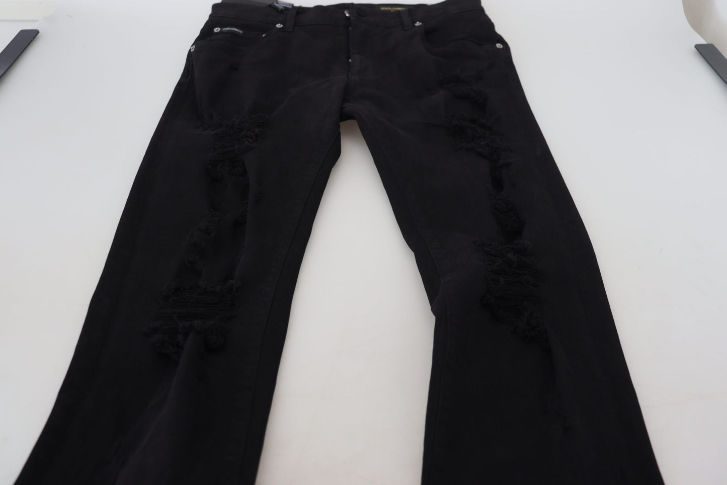 Jeans Dolce & Gabbana en denim de coton noir, coupe slim, effet vieilli