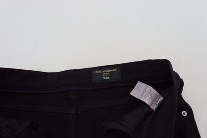 Jeans Dolce & Gabbana en denim de coton noir, coupe slim, effet vieilli
