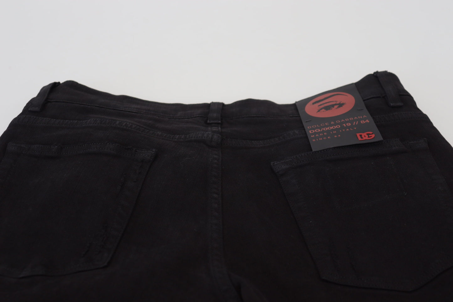 Jeans Dolce & Gabbana en denim de coton noir, coupe slim, effet vieilli