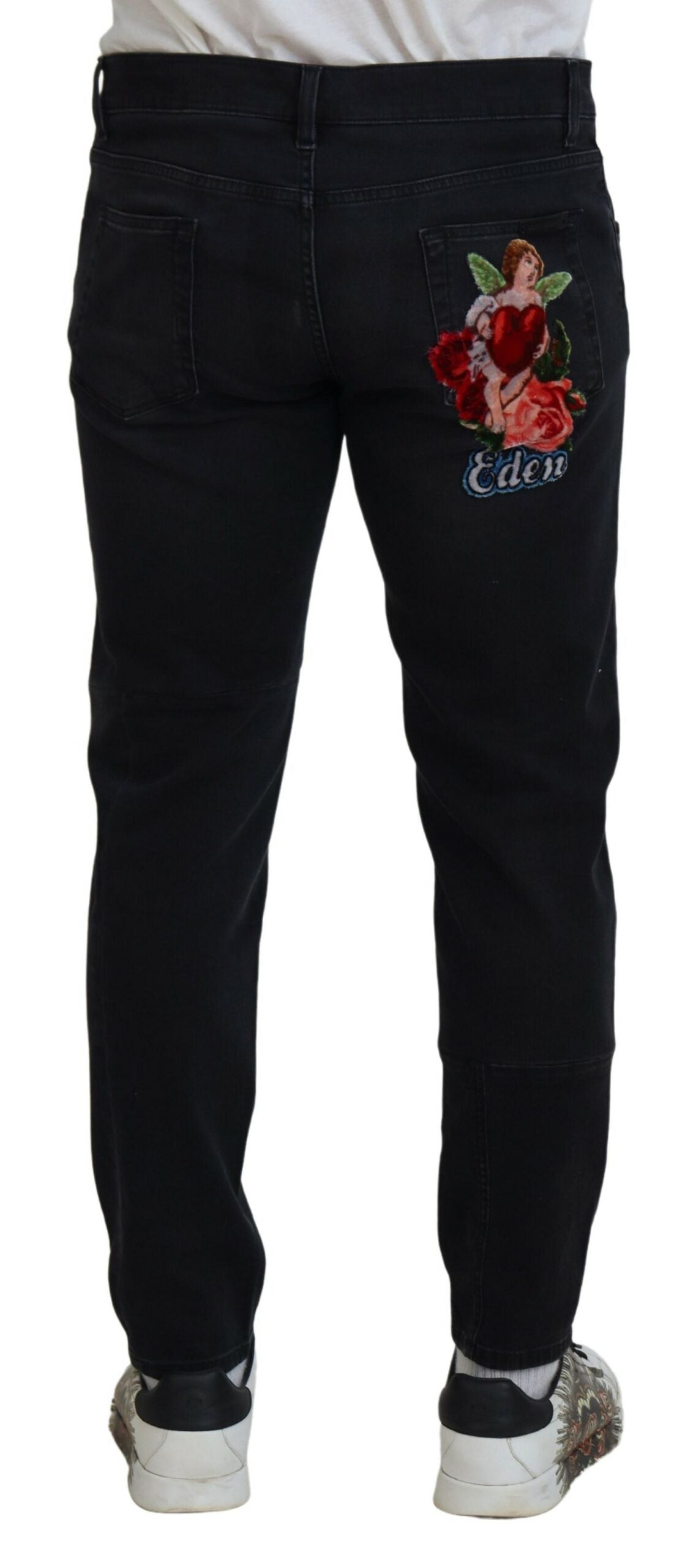 Vaqueros pitillo Dolce & Gabbana con bordado de ángel en color negro