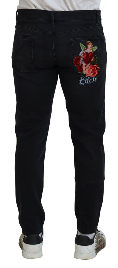 Vaqueros pitillo Dolce & Gabbana con bordado de ángel en color negro