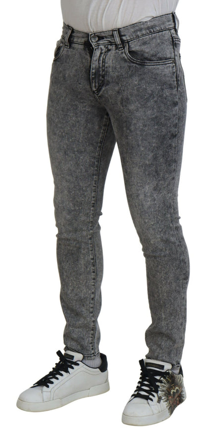 Dolce & Gabbana Jean en denim slim fit délavé en coton gris pour homme
