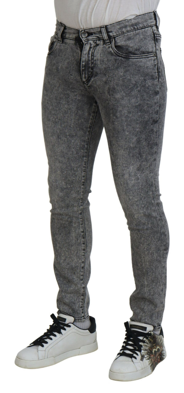Dolce & Gabbana Jean en denim slim fit délavé en coton gris pour homme