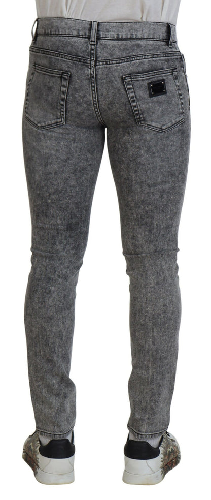 Dolce & Gabbana Jean en denim slim fit délavé en coton gris pour homme