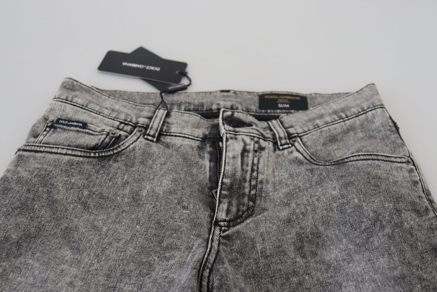 Dolce & Gabbana Jean en denim slim fit délavé en coton gris pour homme