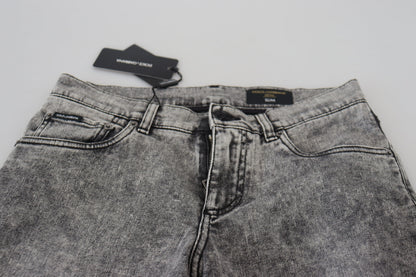 Dolce & Gabbana Jean en denim slim fit délavé en coton gris pour homme