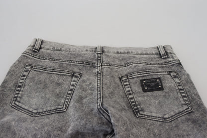 Dolce & Gabbana Jean en denim slim fit délavé en coton gris pour homme