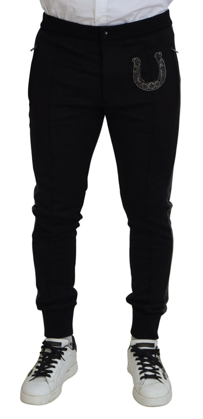 Pantalon de jogging Dolce & Gabbana en laine noire avec fer à cheval