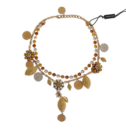 Collier Dolce & Gabbana ananas en laiton doré et cristal à logo