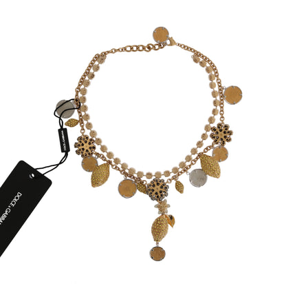 Collier Dolce & Gabbana ananas en laiton doré et cristal à logo