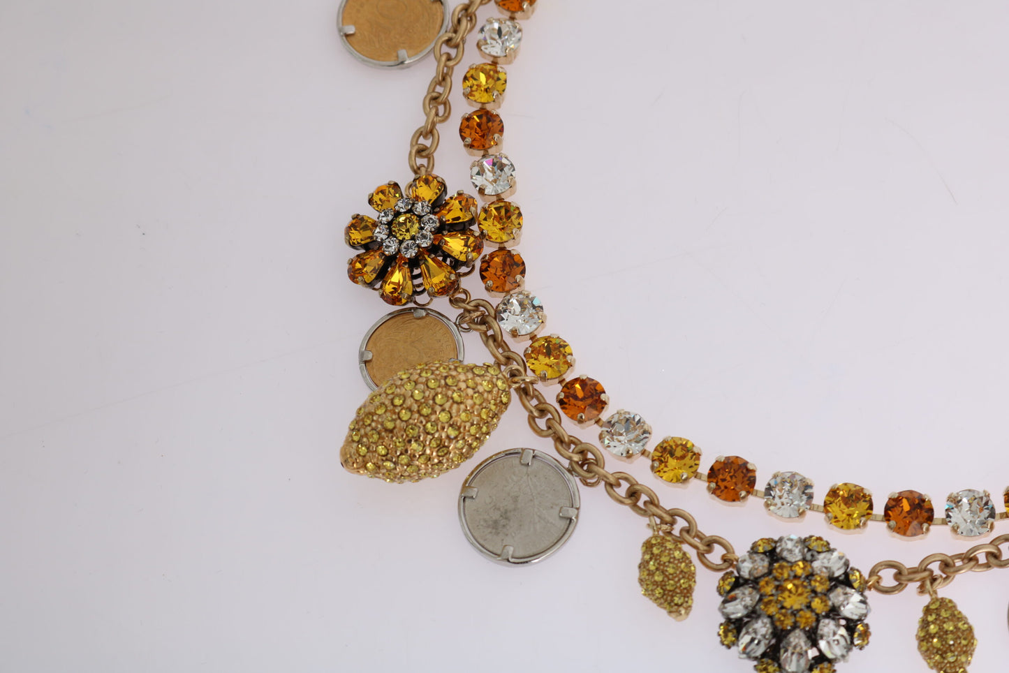 Collier Dolce & Gabbana ananas en laiton doré et cristal à logo