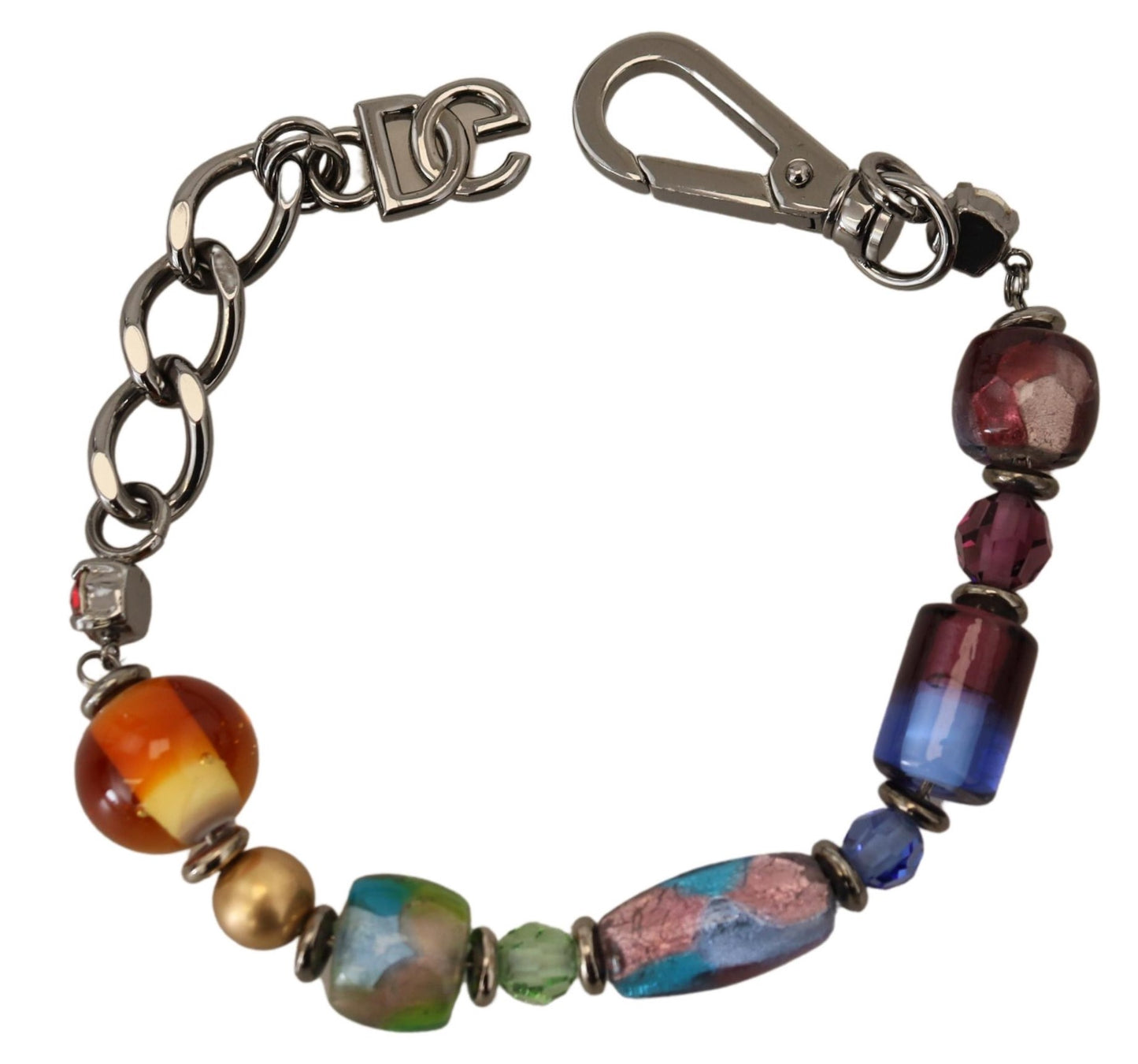 Bracelet Dolce & Gabbana multicolore en laiton avec perles et chaîne argentée et fermoir mousqueton
