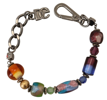 Bracelet Dolce & Gabbana multicolore en laiton avec perles et chaîne argentée et fermoir mousqueton