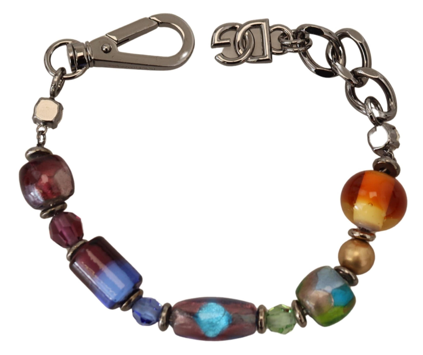 Bracelet Dolce & Gabbana multicolore en laiton avec perles et chaîne argentée et fermoir mousqueton