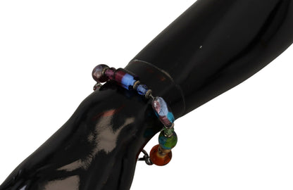 Bracelet Dolce & Gabbana multicolore en laiton avec perles et chaîne argentée et fermoir mousqueton