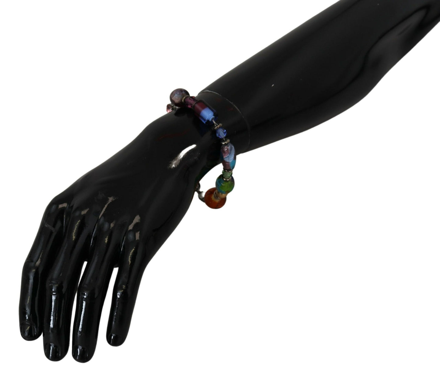 Bracelet Dolce & Gabbana multicolore en laiton avec perles et chaîne argentée et fermoir mousqueton