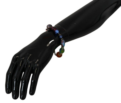 Bracelet Dolce & Gabbana multicolore en laiton avec perles et chaîne argentée et fermoir mousqueton