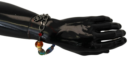 Bracelet Dolce & Gabbana multicolore en laiton avec perles et chaîne argentée et fermoir mousqueton
