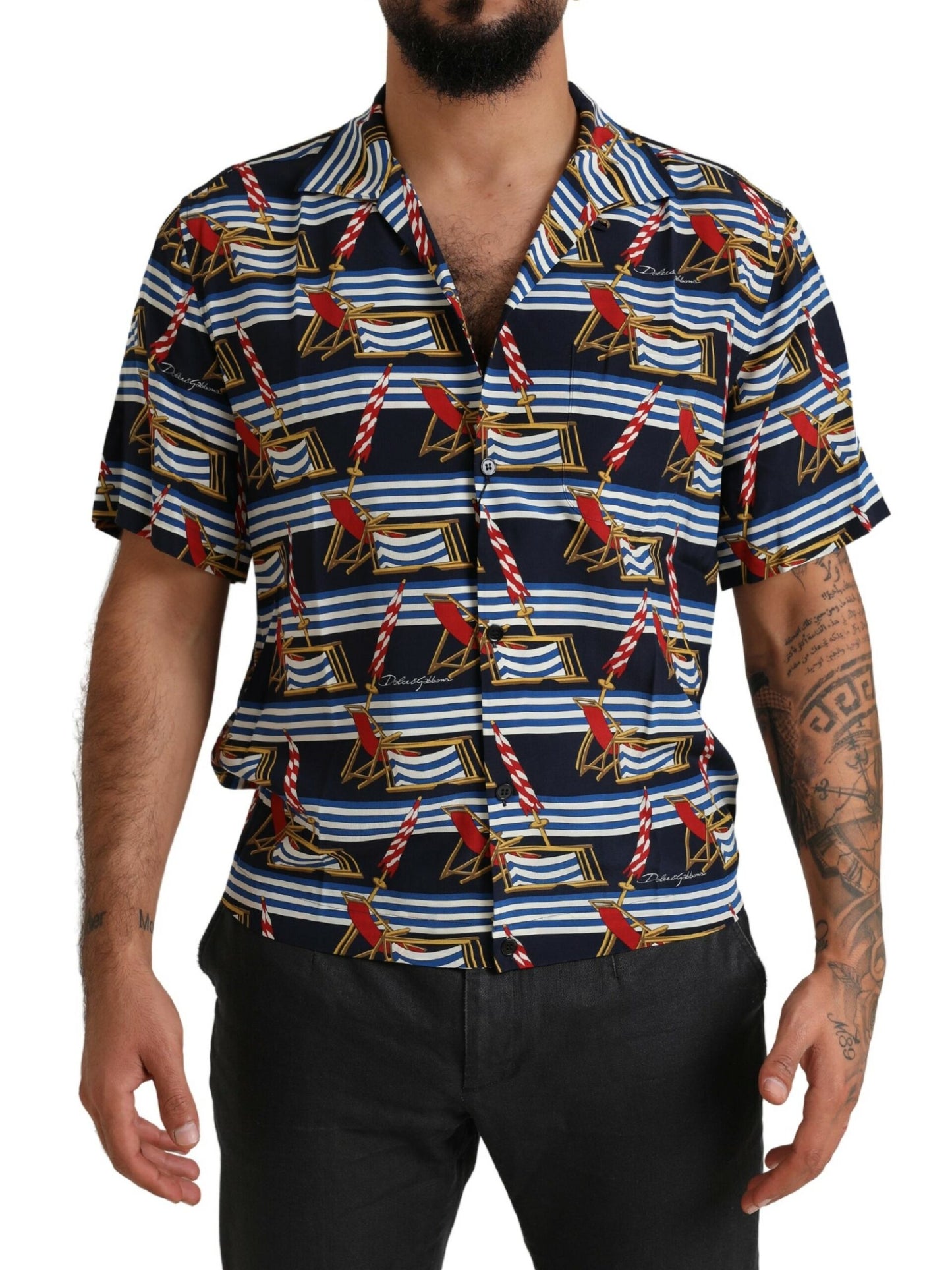 Chemise à manches courtes Dolce & Gabbana multicolore motif chaise de plage