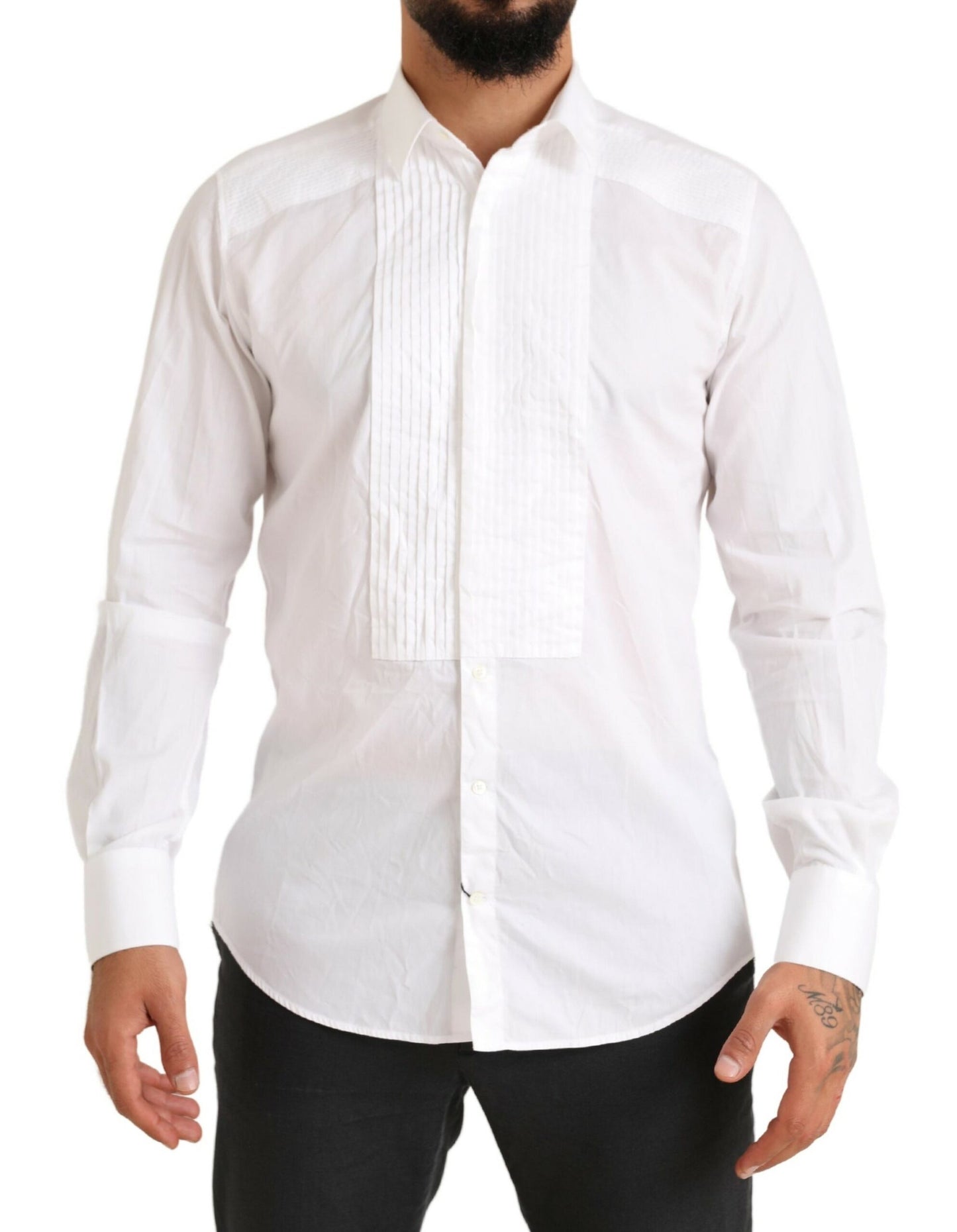 Chemise de Soirée Smoking Dolce & Gabbana GOLD en Coton Blanc