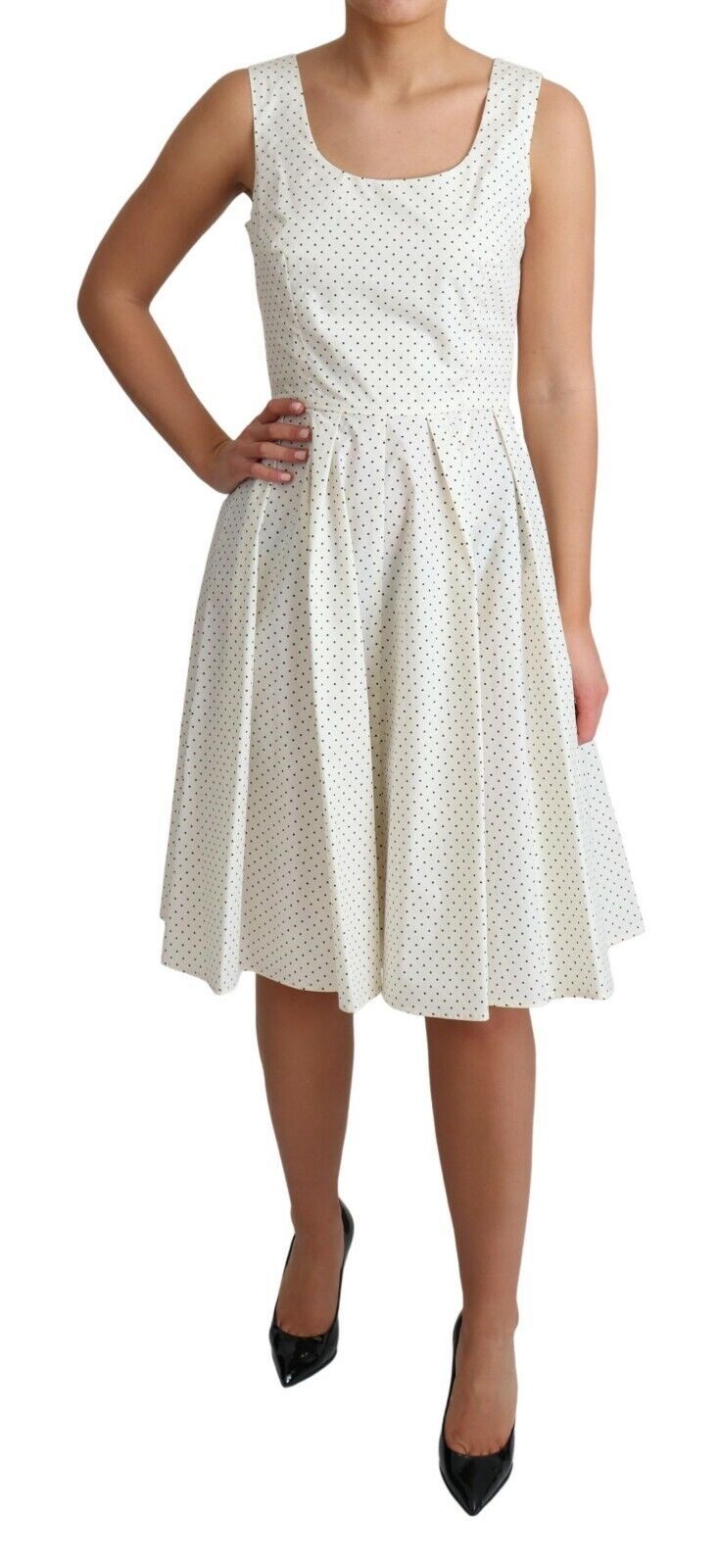 Robe trapèze en coton à pois blancs Dolce & Gabbana