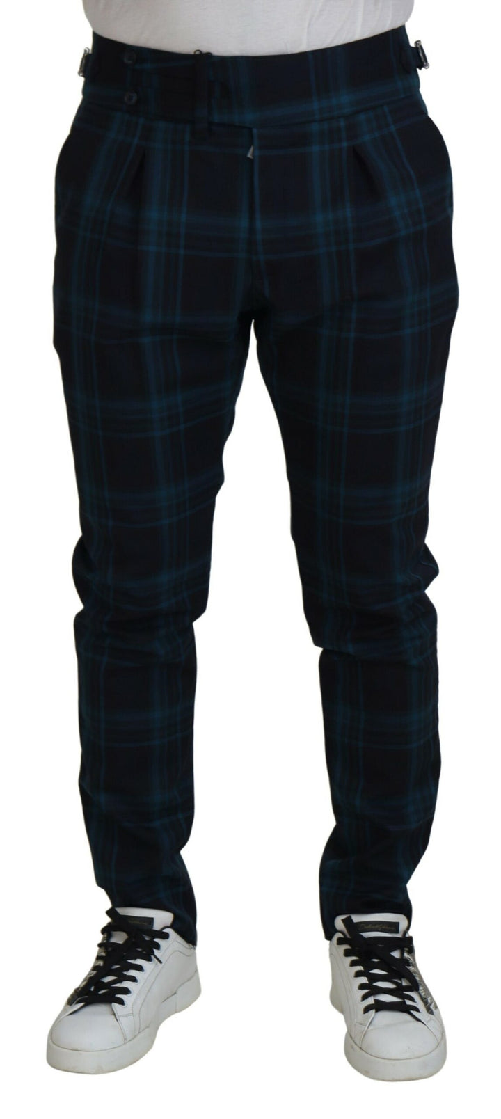 Pantalon de laine à carreaux bleus et violets Dolce & Gabbana