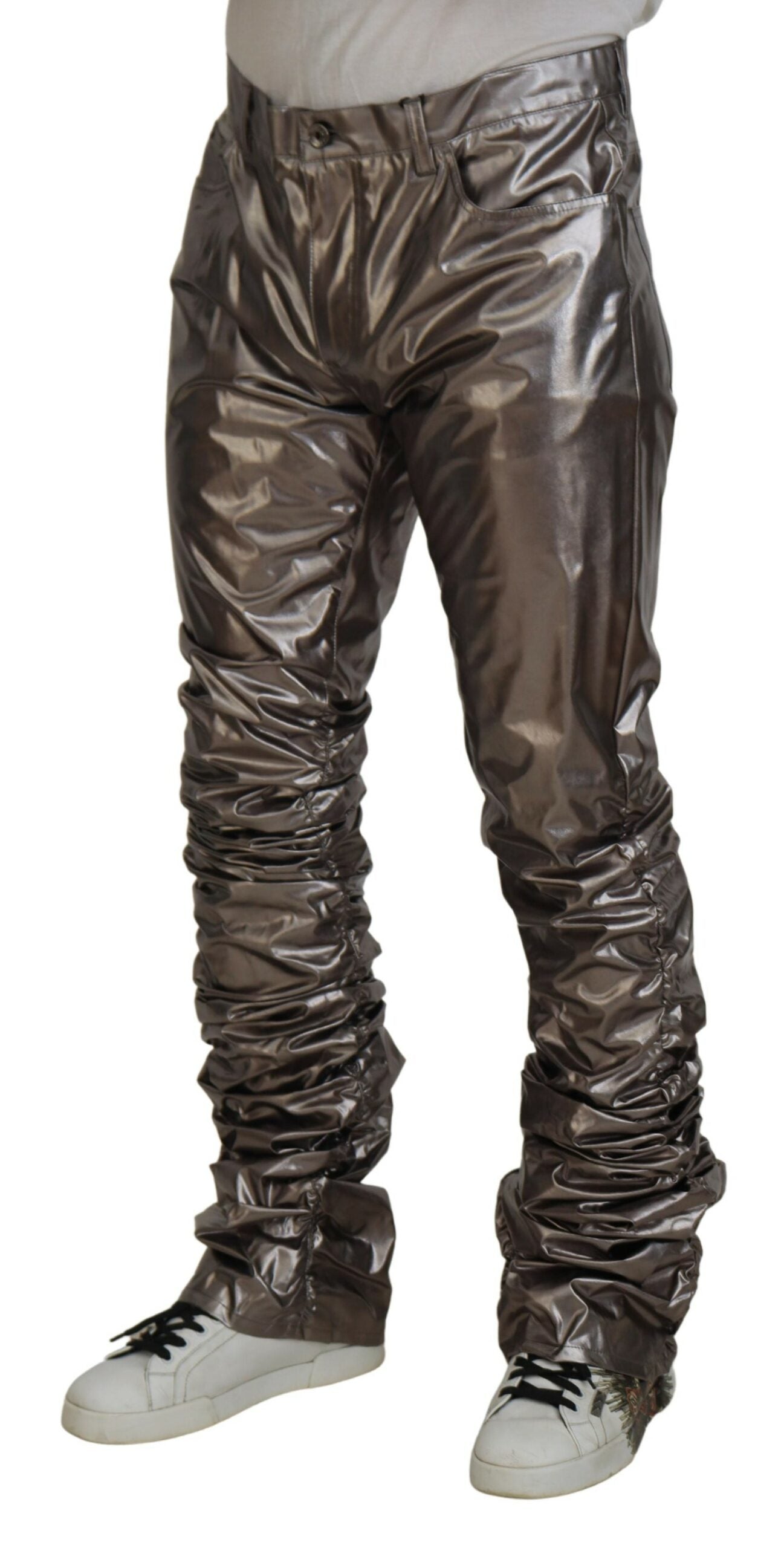 Pantalon Dolce & Gabbana en nylon stretch métallisé argenté