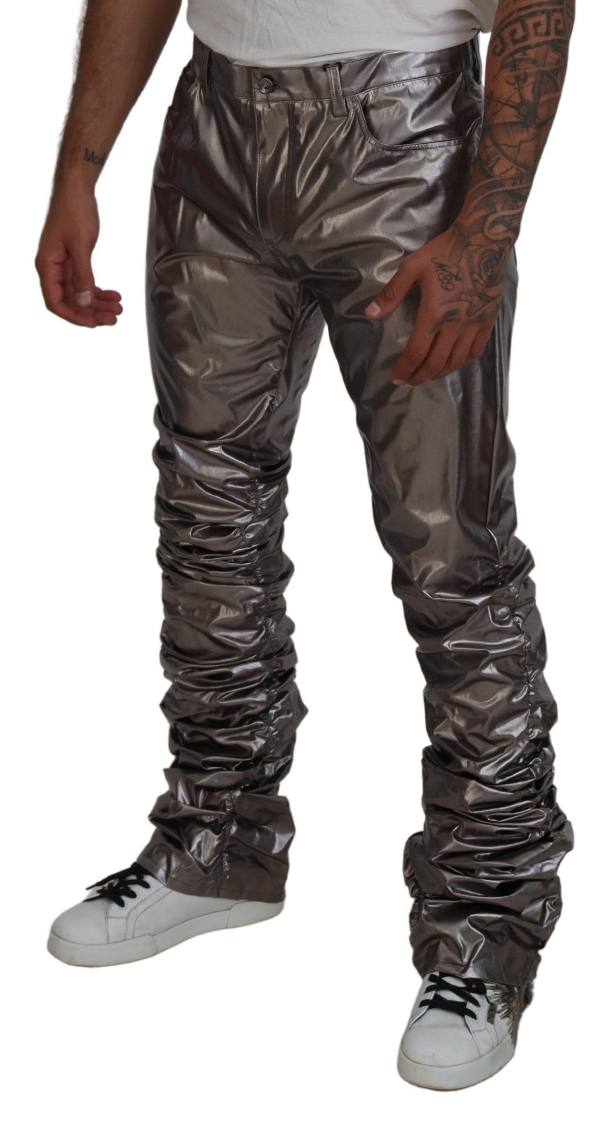 Pantalon Dolce & Gabbana en nylon stretch métallisé argenté