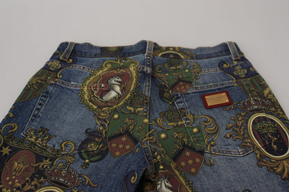 Jean slim en coton imprimé médailles Dolce & Gabbana bleu