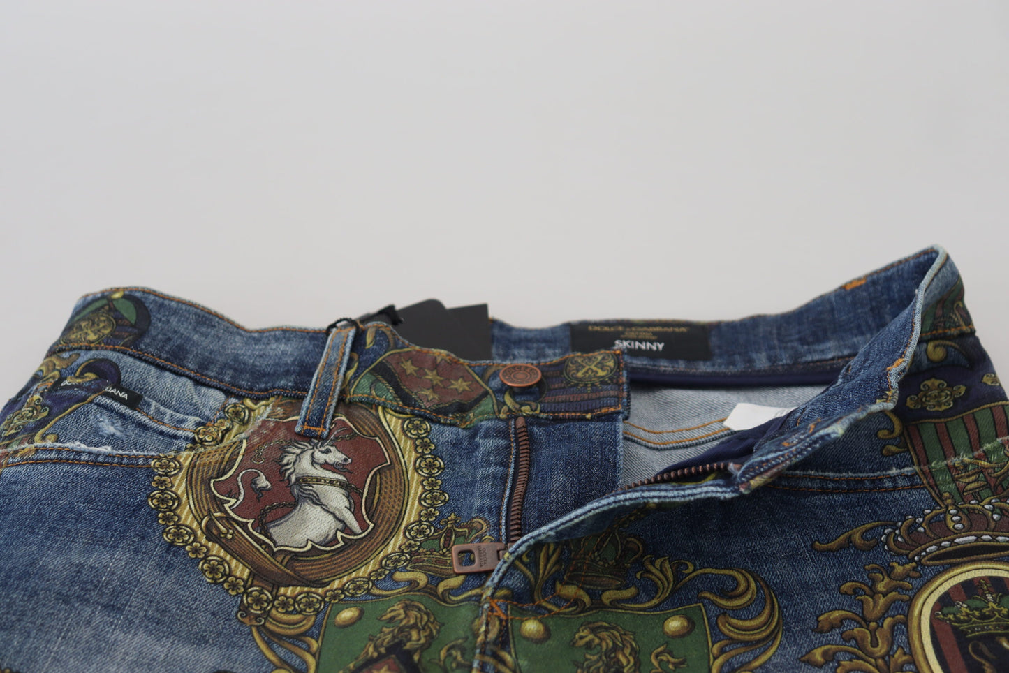 Jean slim en coton imprimé médailles Dolce & Gabbana bleu