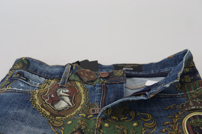 Jean slim en coton imprimé médailles Dolce & Gabbana bleu