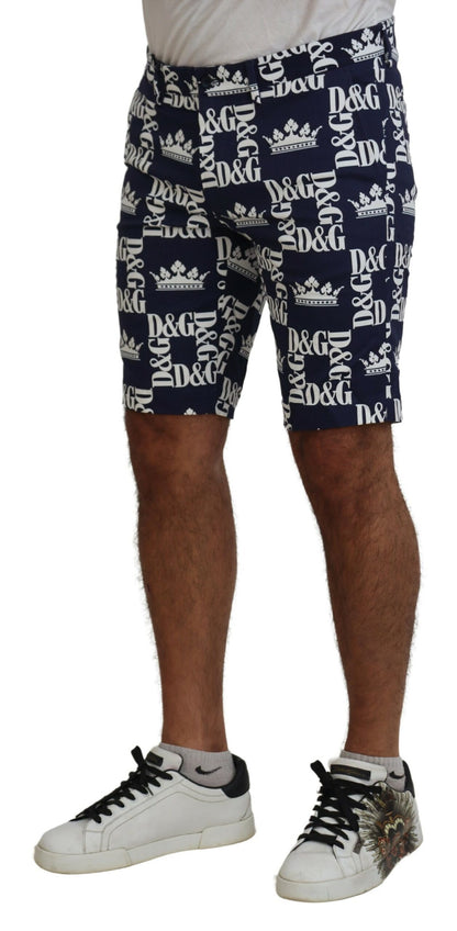 Shorts chinos en coton à imprimé logo bleu Dolce & Gabbana