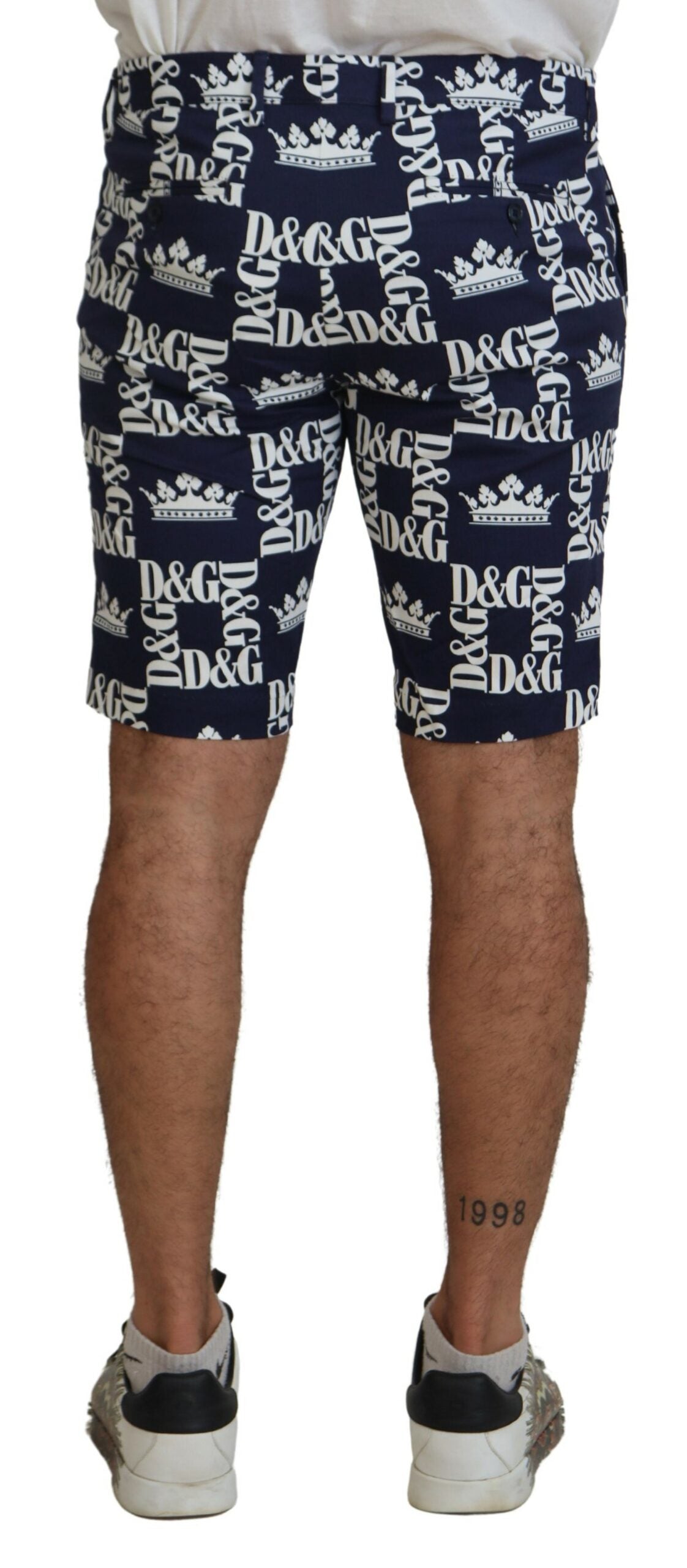 Shorts chinos en coton à imprimé logo bleu Dolce & Gabbana