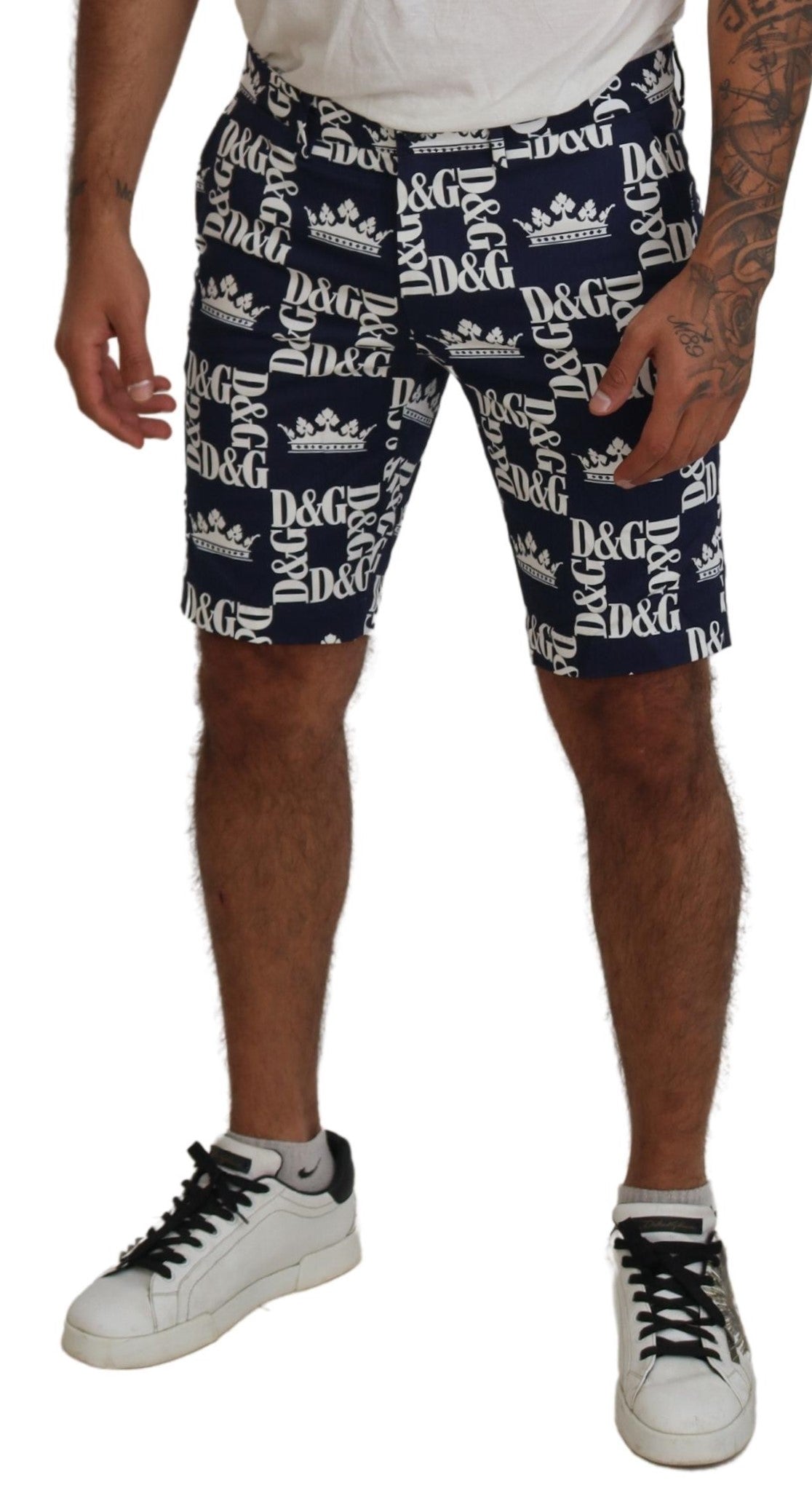 Shorts chinos en coton à imprimé logo bleu Dolce & Gabbana