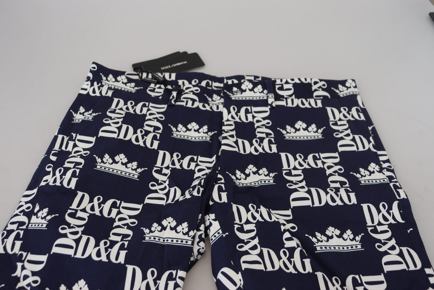 Shorts chinos en coton à imprimé logo bleu Dolce & Gabbana