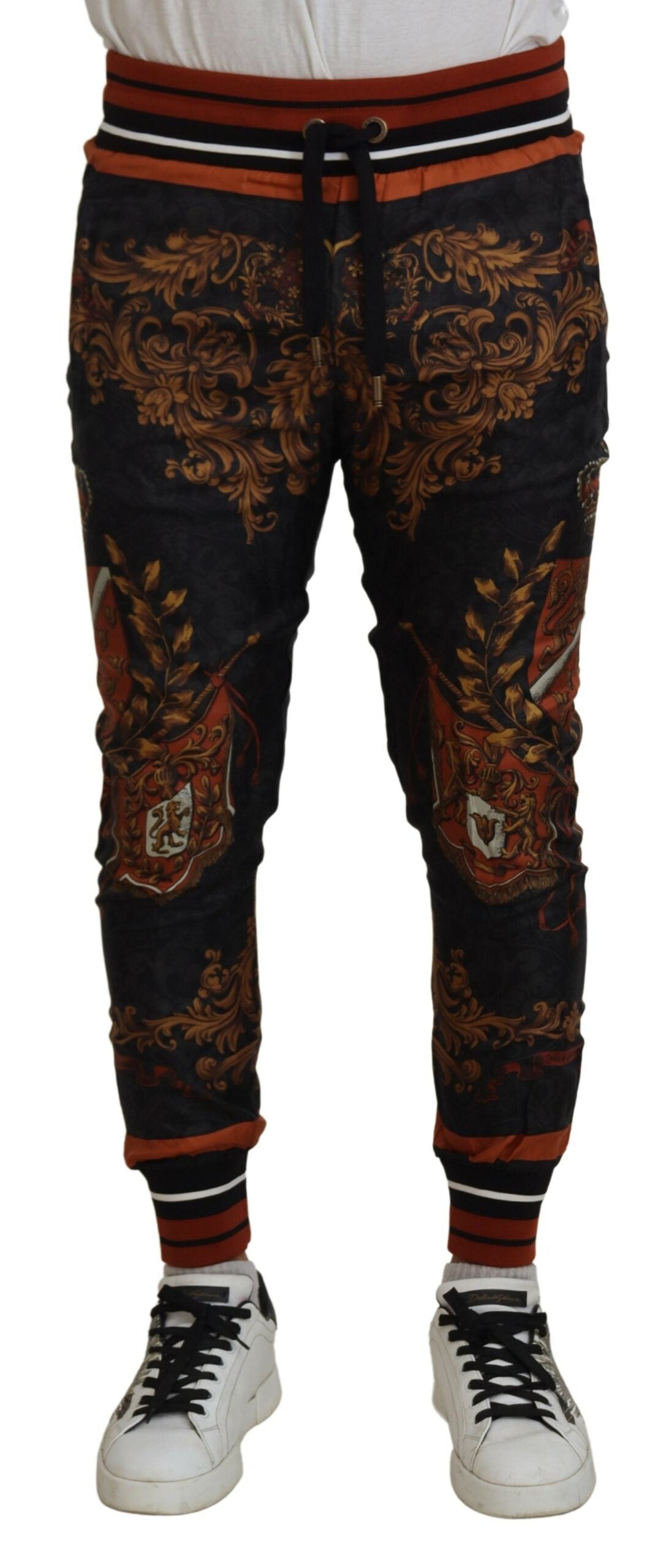 Pantalon de sport Dolce & Gabbana gris en soie à imprimé couronne baroque